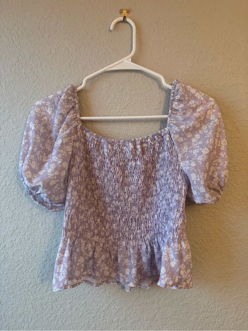 Peach Love California Lavender Floral Smocked Puff Sleeve Top
